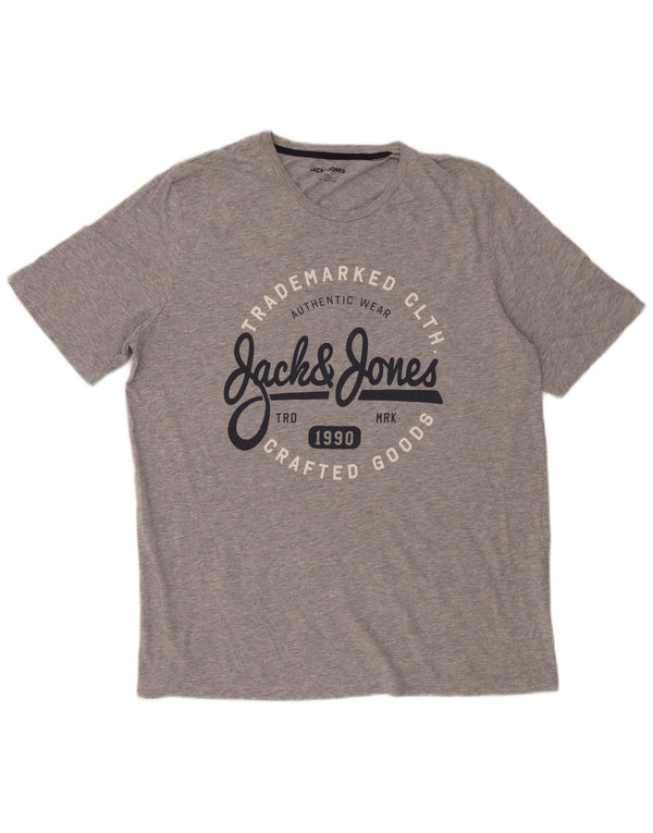Camiseta gráfica masculina Jack & Jones Top 2XL algodão manchado cinza