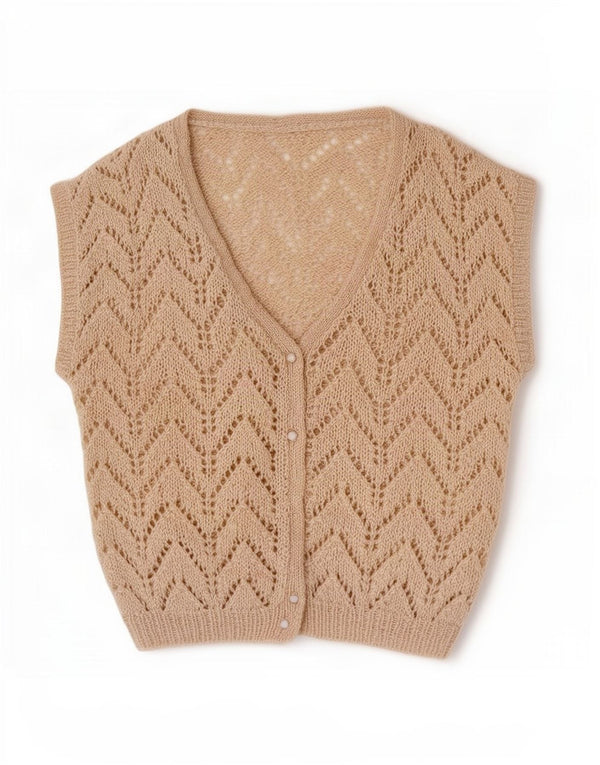 Vintage Womens Sleeveless Cardigan Sweater UK 12 Medium Beige