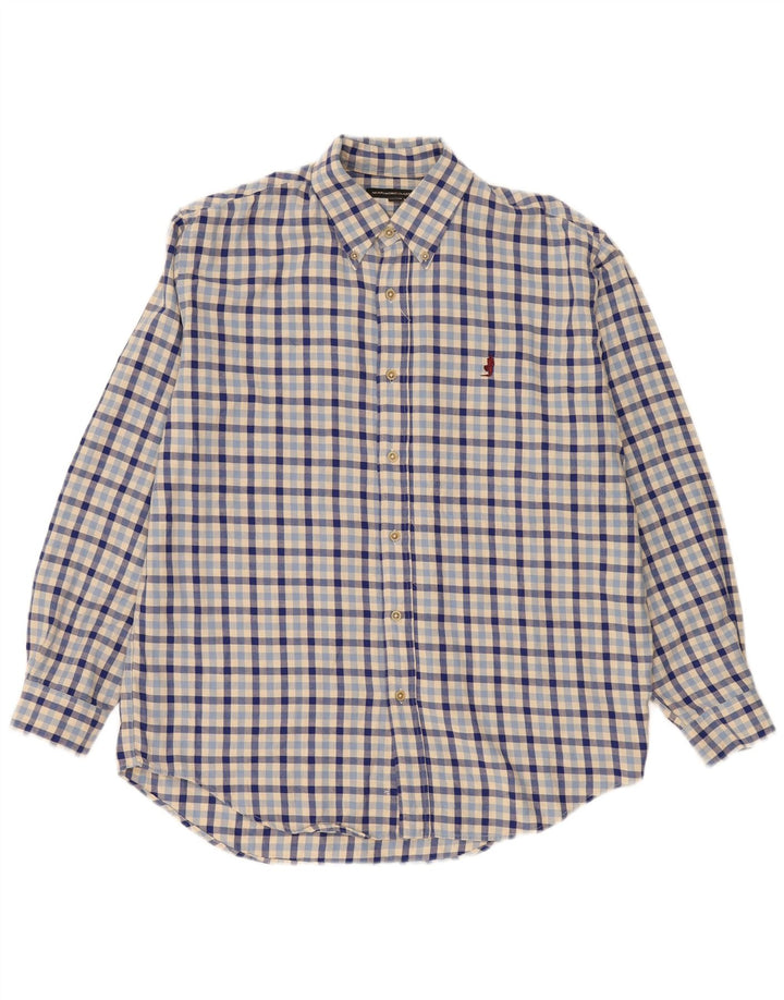 Camisa masculina de flanela Marlboro Classics grande algodão guingão azul