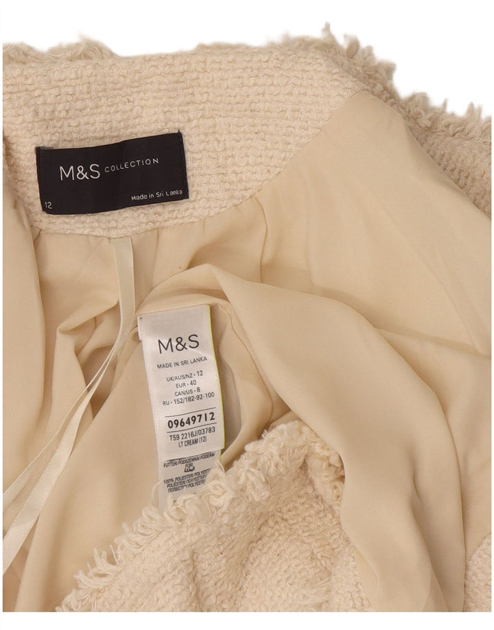 Jaqueta blazer aberta feminina da Marks & Spencer Reino Unido 12 algodão branco médio