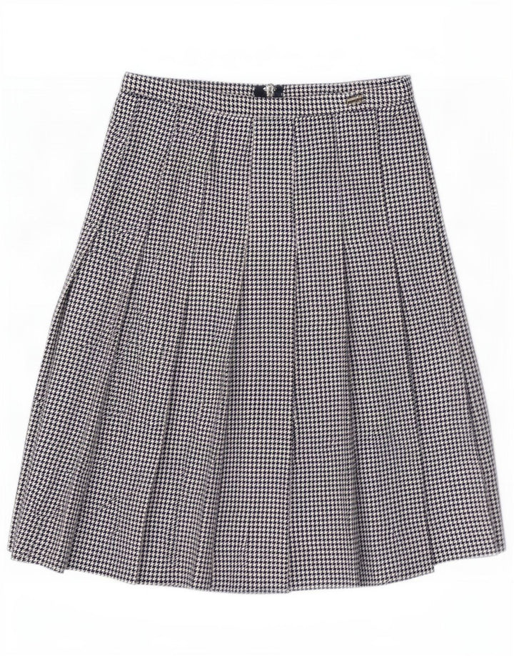 Saia plissada feminina vintage média W28 preta Houndstooth