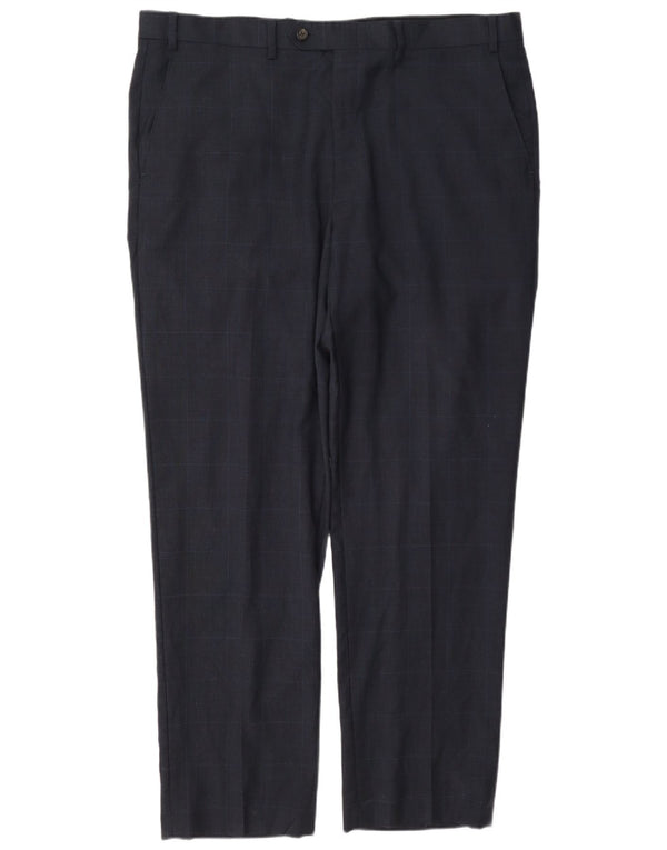 Ralph Lauren Calça masculina reta W38 L32 azul marinho xadrez lã