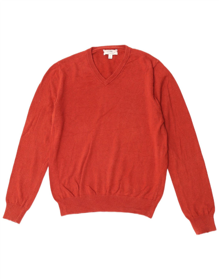 Suéter masculino Marks & Spencer com decote em V, algodão vermelho médio