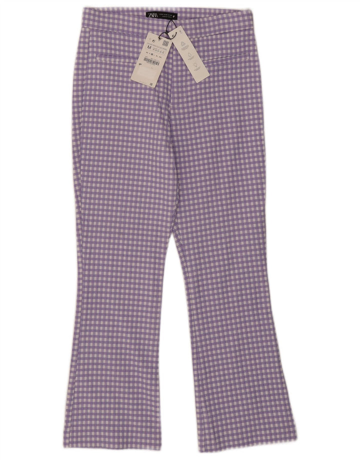 Calça feminina Zara Bootcut cortada média W28 L25 roxo guingão