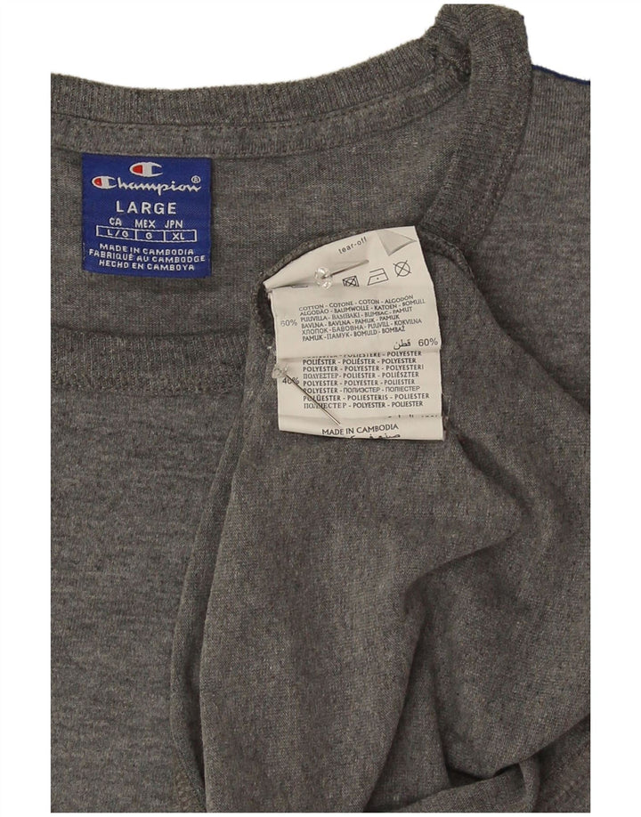 Camiseta masculina estampada Champion grande algodão colorblock cinza