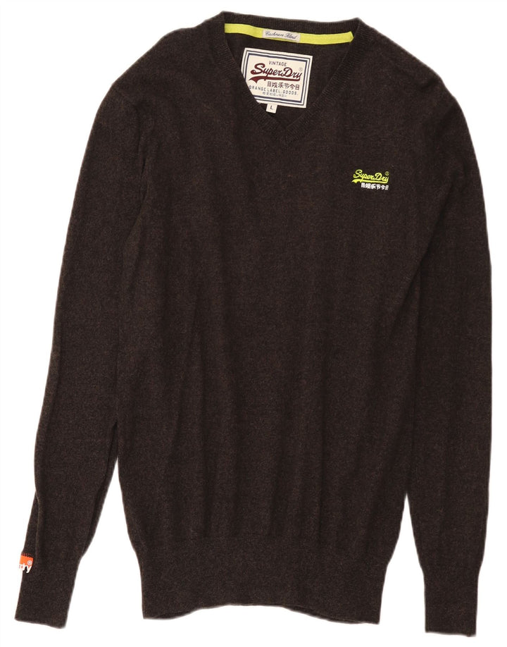 Suéter masculino Superdry com decote em V grande algodão marrom