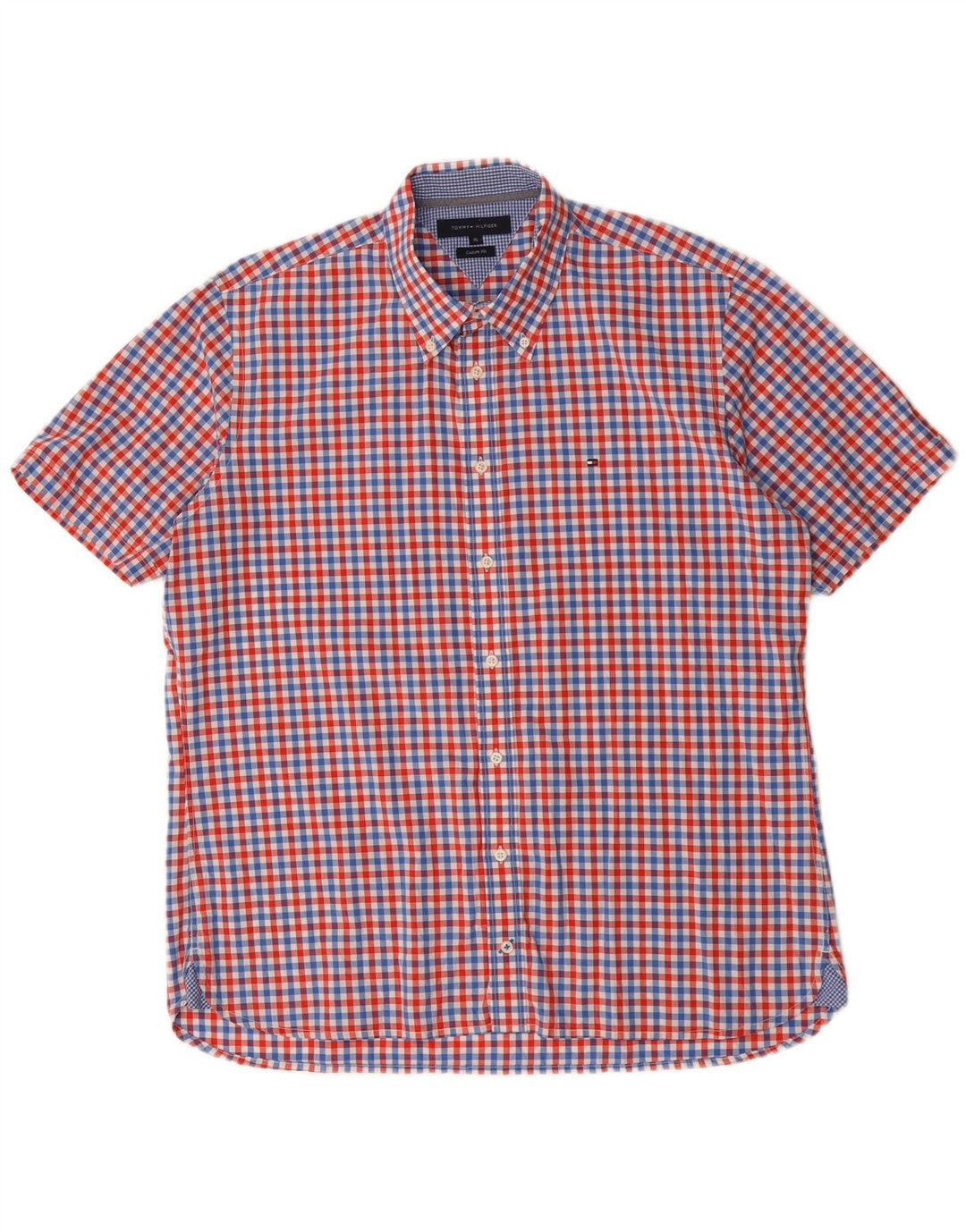 Tommy Hilfiger Camisa masculina de manga curta com ajuste personalizado XL vermelho guingão