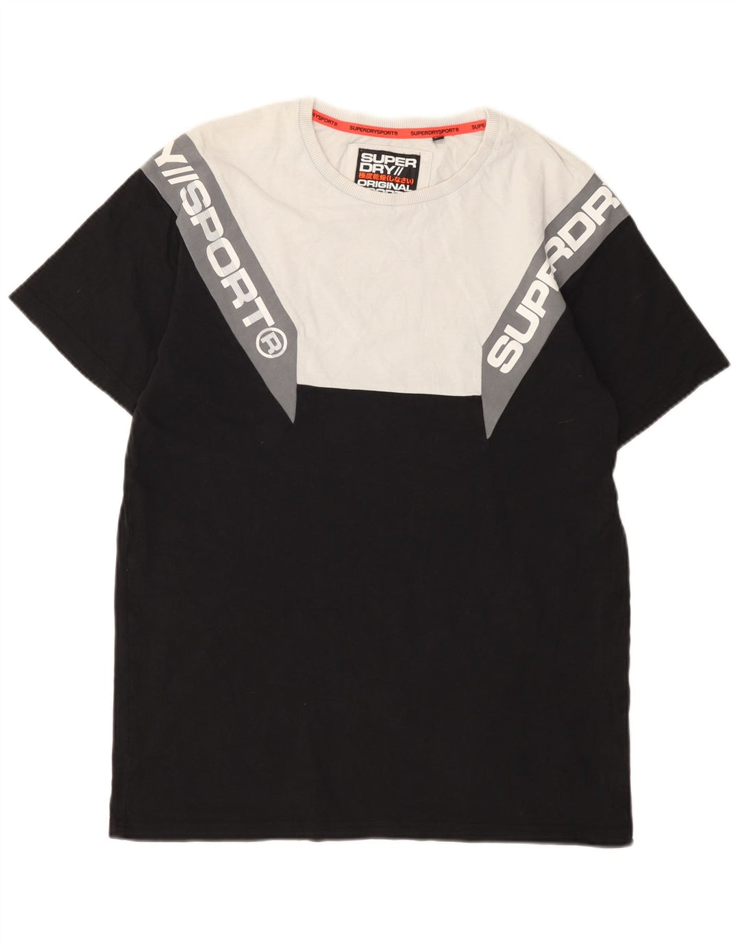 Camiseta gráfica masculina Superdry Top médio preto colorblock algodão