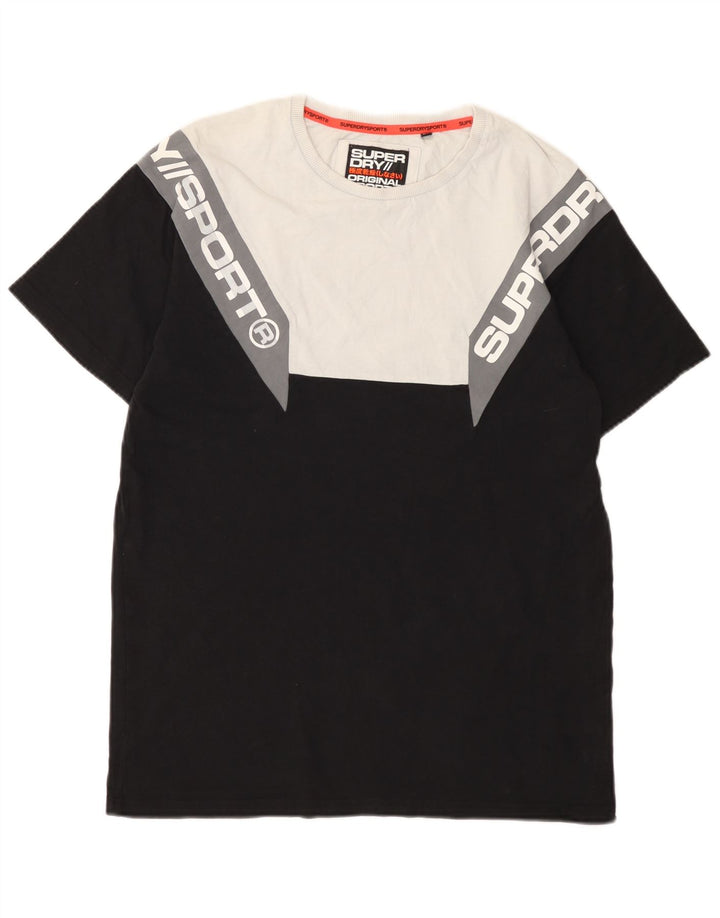 Camiseta gráfica masculina Superdry Top médio preto colorblock algodão