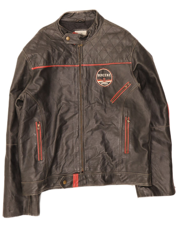 Jaqueta de couro masculina Les Boulevards Moto Racer Reino Unido 40 grande preta