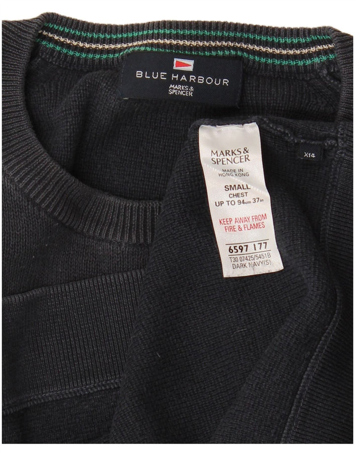 MARKS & SPENCER Masculino Blue Harbor Moletom Jumper Pequeno Azul Marinho Algodão