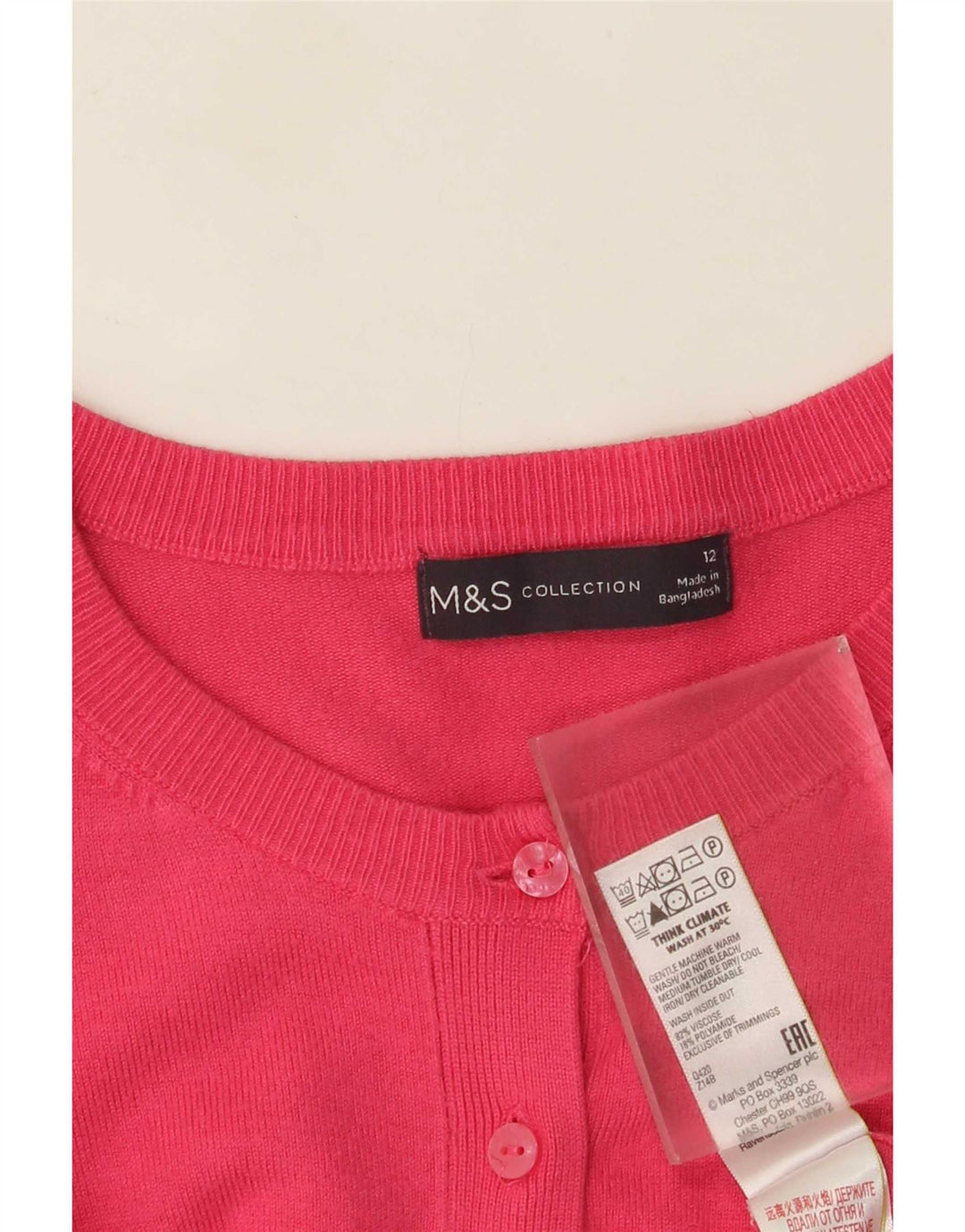 Suéter cardigã feminino Marks & Spencer Reino Unido 12 viscose rosa médio