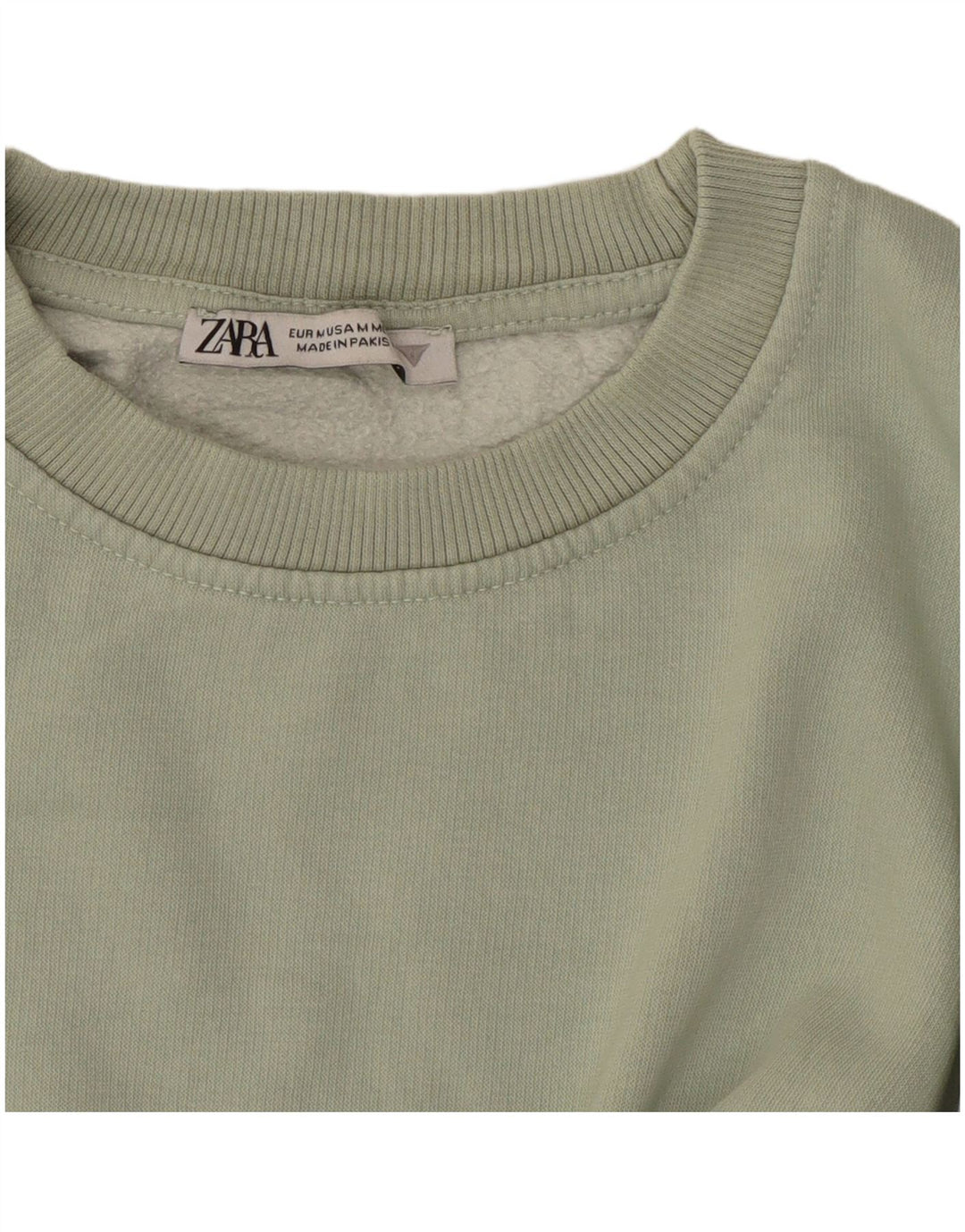 Suéter feminino ZARA manga 3/4 cropped Reino Unido 14 algodão verde médio