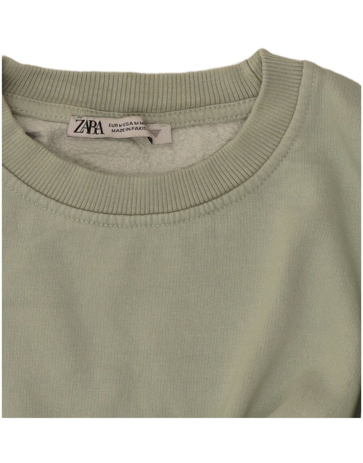 Suéter feminino ZARA manga 3/4 cropped Reino Unido 14 algodão verde médio