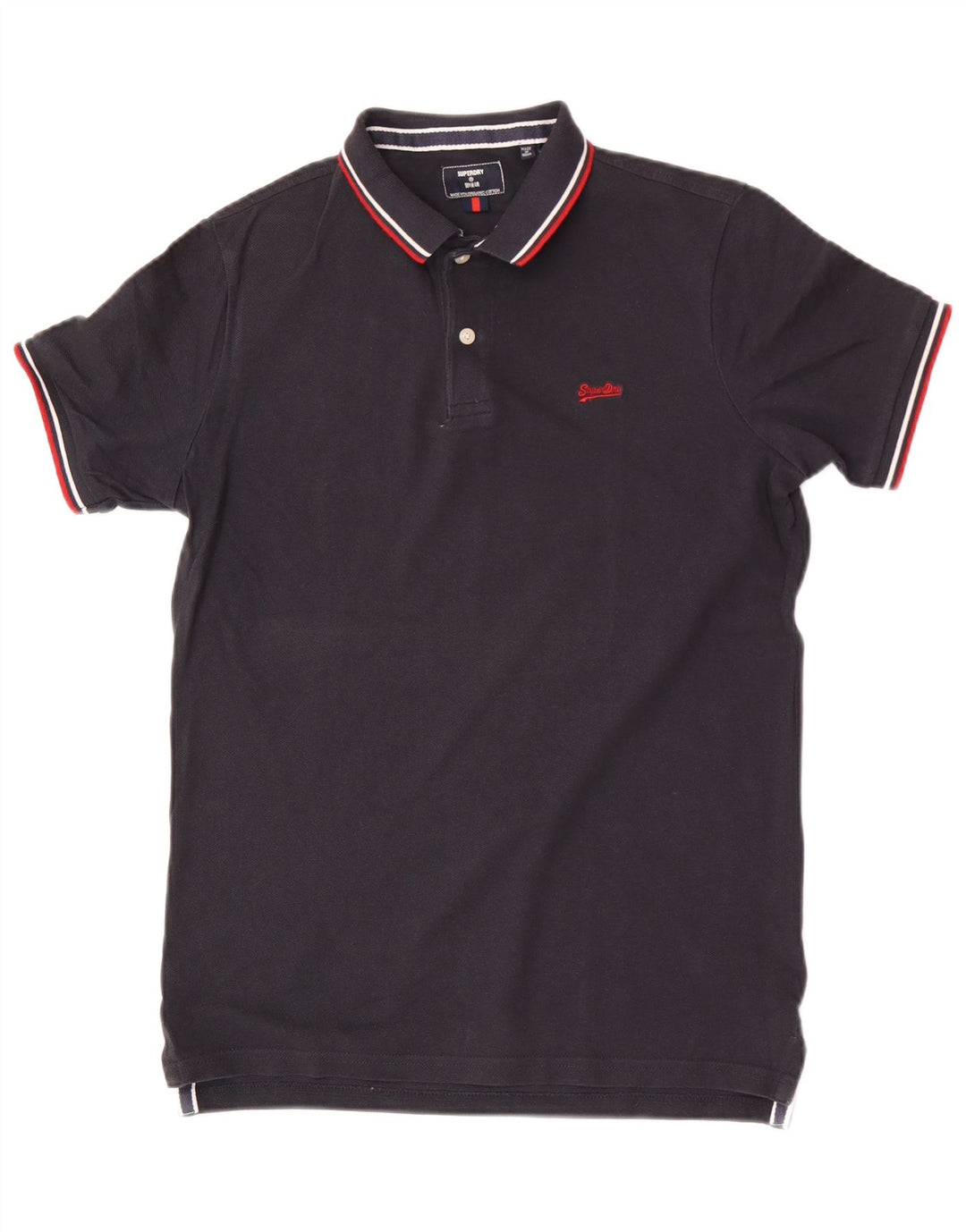 Camisa polo masculina Superdry Regular Fit pequena algodão azul marinho