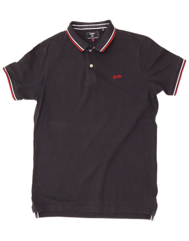 Camisa polo masculina Superdry Regular Fit pequena algodão azul marinho