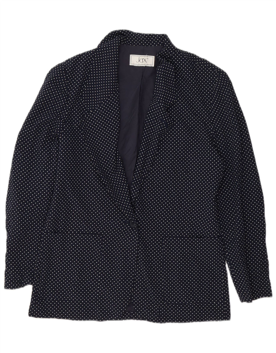 Jaqueta blazer feminina VINTAGE com 1 botão Reino Unido 14 médio azul marinho manchado