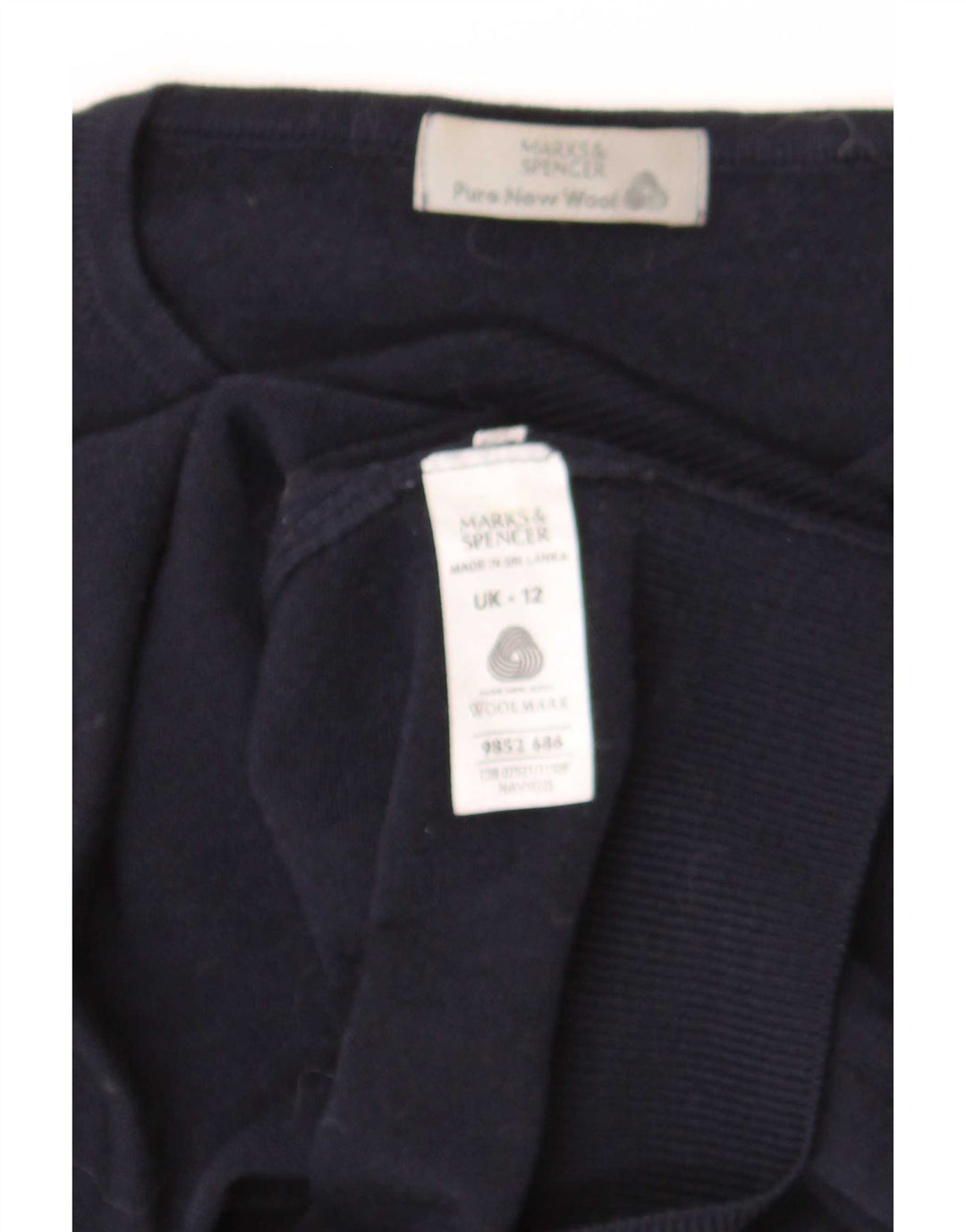 Suéter feminino Marks & Spencer com gola redonda Reino Unido 12 lã azul marinho médio