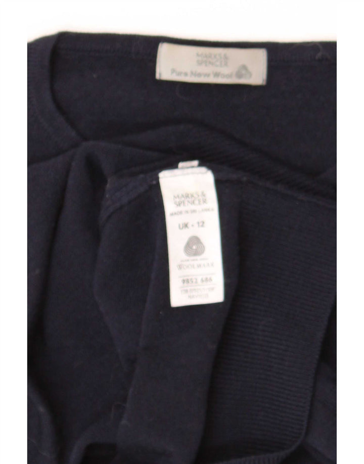 Suéter feminino Marks & Spencer com gola redonda Reino Unido 12 lã azul marinho médio