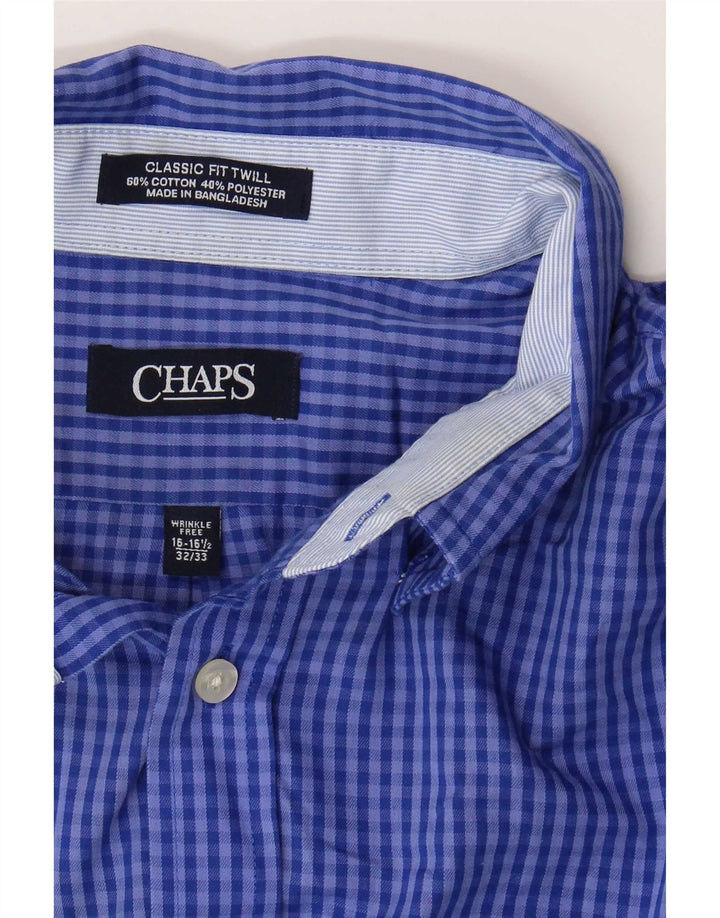 Camisa masculina Chaps Classic Fit tamanho 16 16 1/2 grande algodão guingão azul