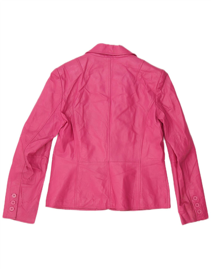 Jaqueta blazer feminina de couro com 2 botões Worthington Reino Unido 12 couro rosa médio