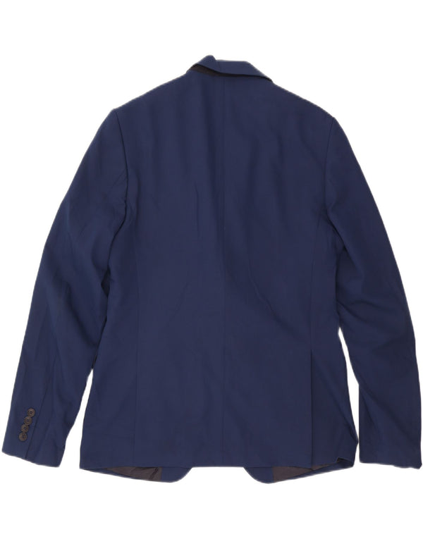 Jaqueta blazer masculina Zara com 2 botões EU 50 poliéster azul marinho médio