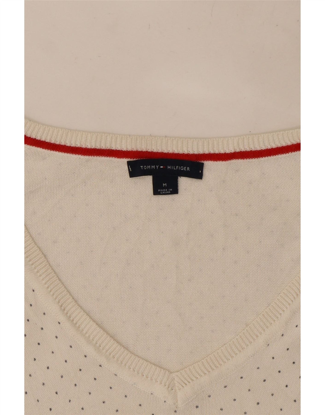 Suéter feminino Tommy Hilfiger com decote em V Reino Unido 12 médio branco manchado