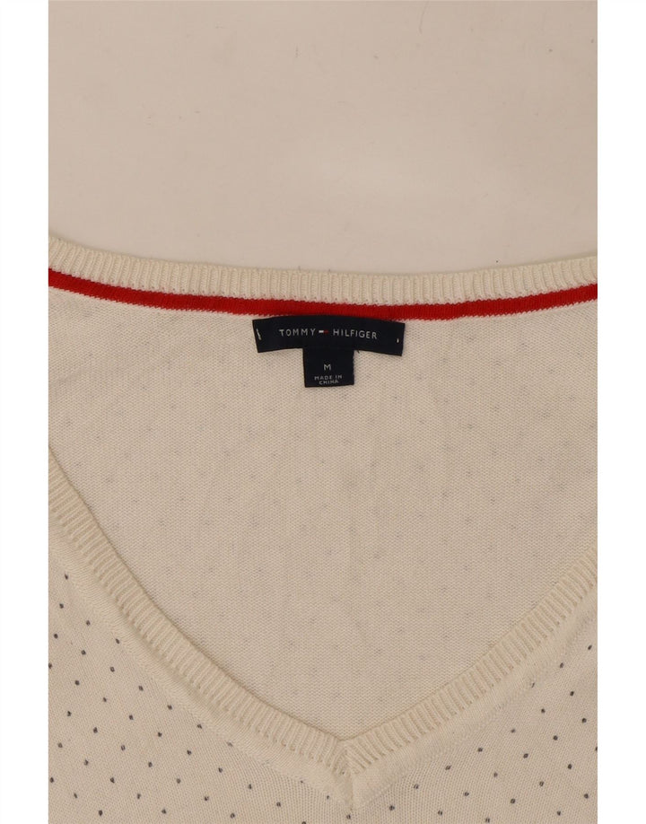 Suéter feminino Tommy Hilfiger com decote em V Reino Unido 12 médio branco manchado