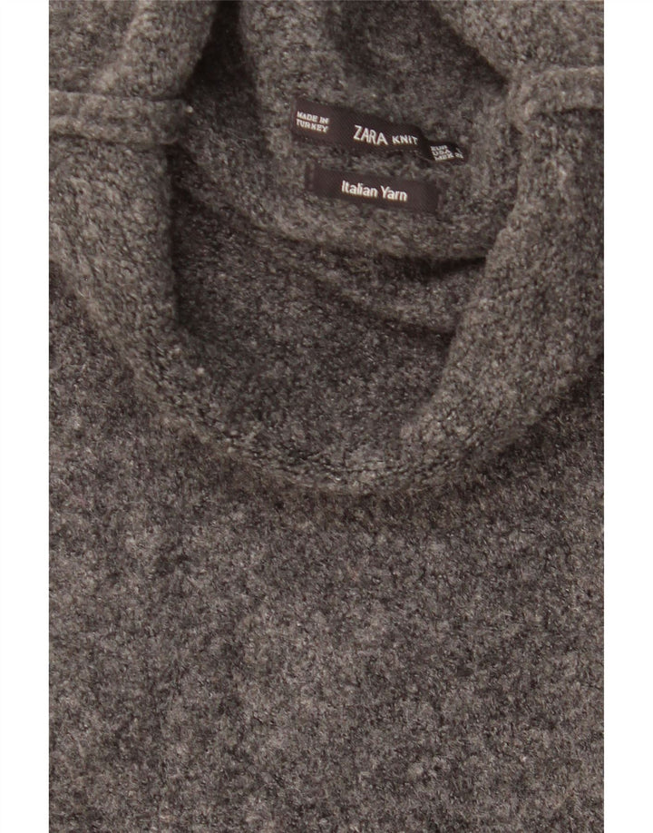 Suéter feminino ZARA manga 3/4 com gola redonda grande Reino Unido 10 pequeno cinza