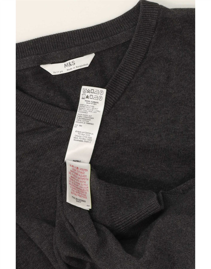 Suéter masculino Marks & Spencer com decote em V 15-16 anos algodão cinza