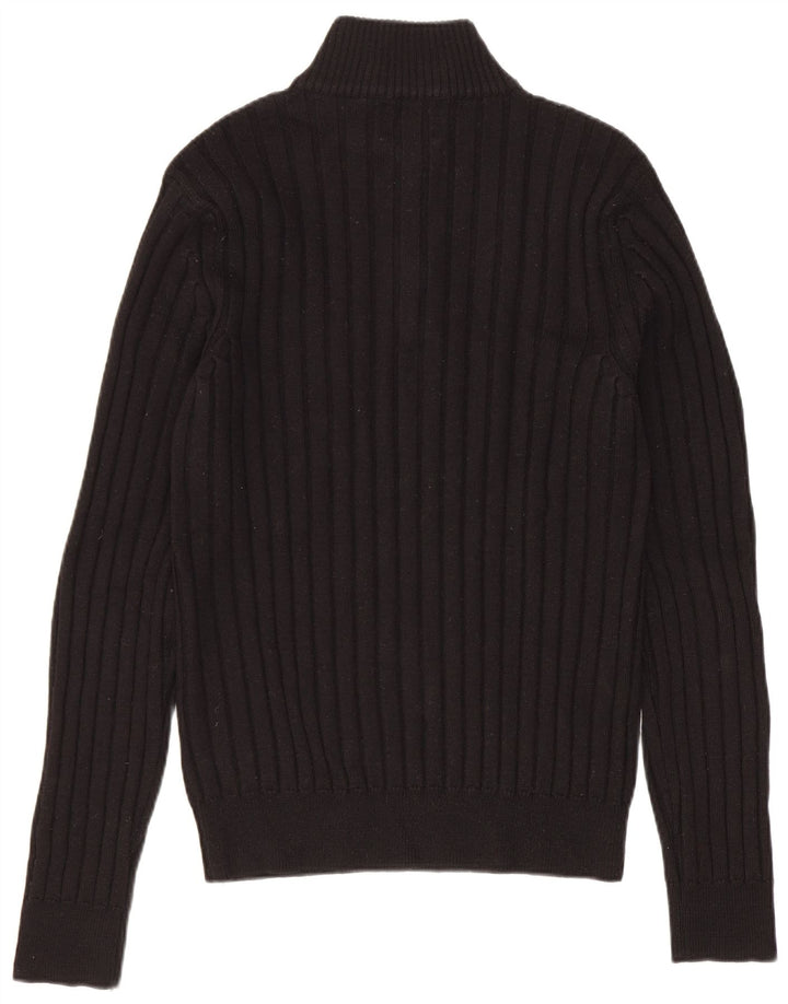 Suéter masculino Rifle com zíper e gola alta, lã Merino preta média