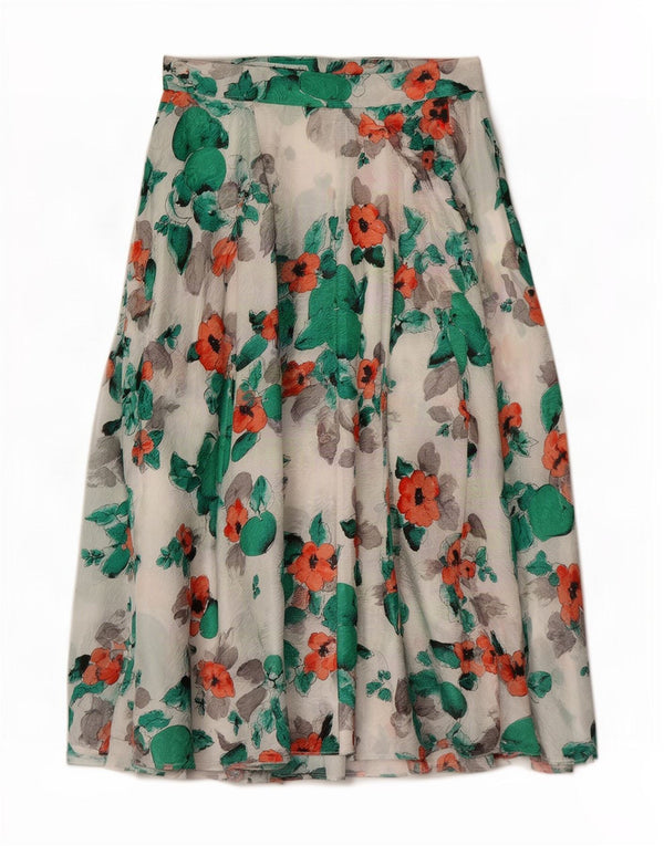 Saia feminina Madeleine cintura alta larga IT 42 médio W30 branco floral