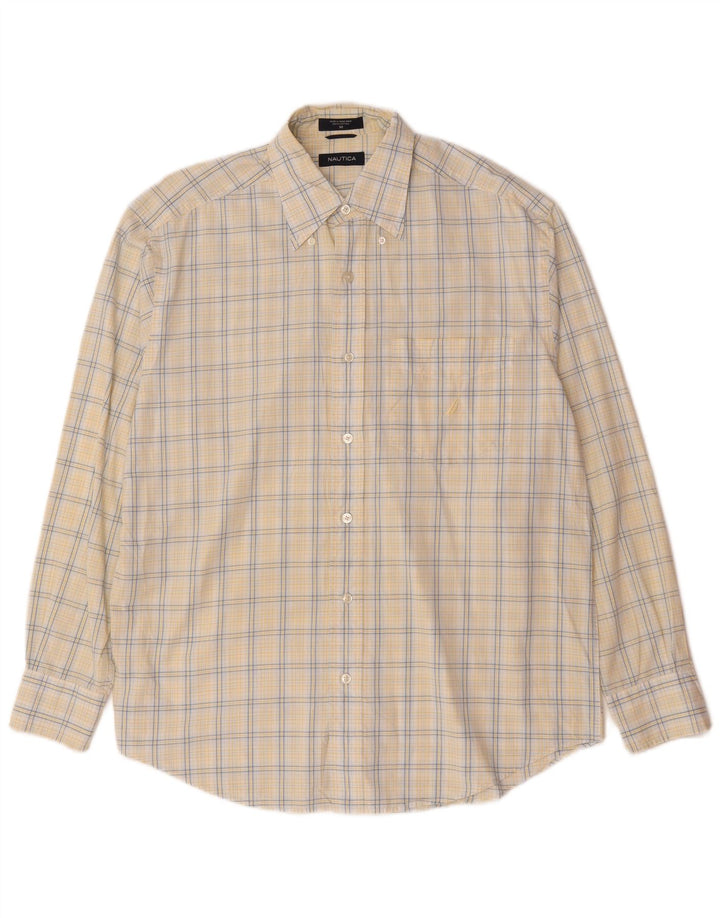 Camisa masculina Nautica de algodão xadrez amarelo médio