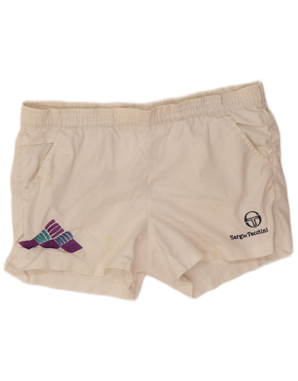 Shorts esportivos gráficos masculinos Sergio Tacchini IT 46 pequeno poliéster branco