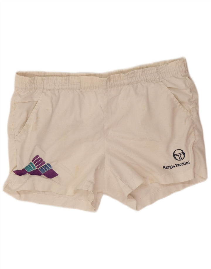 Shorts esportivos gráficos masculinos Sergio Tacchini IT 46 pequeno poliéster branco