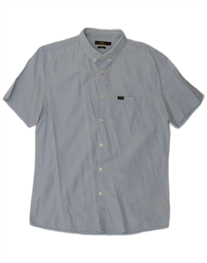 Camisa masculina Lee de manga curta slim fit grande algodão azul