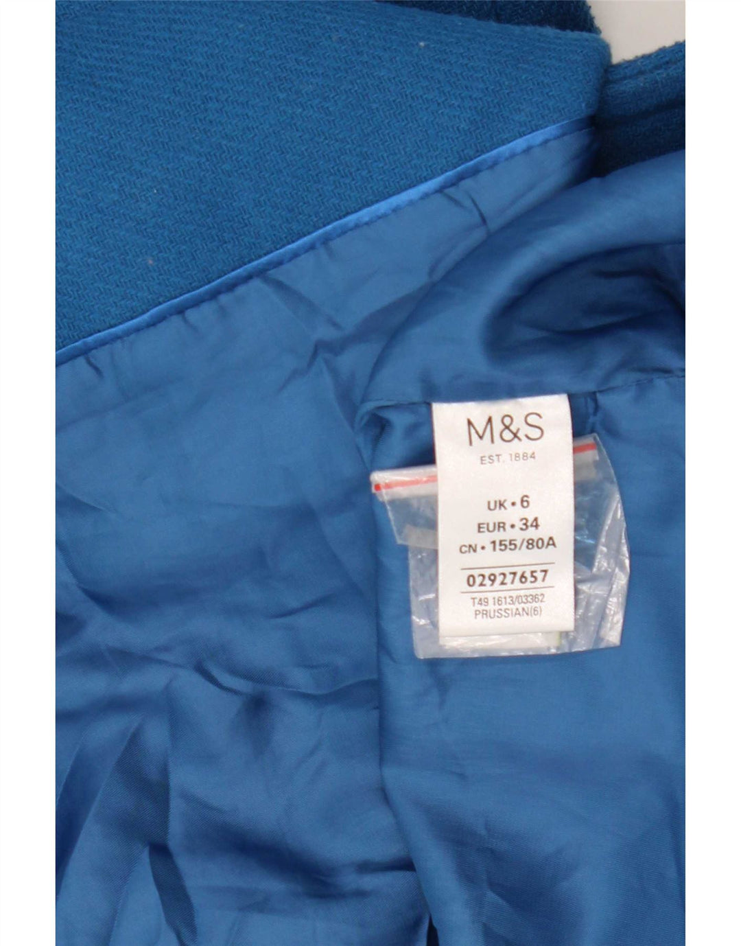 Casaco feminino Marks & Spencer com peito duplo UK 6 XS azul poliéster