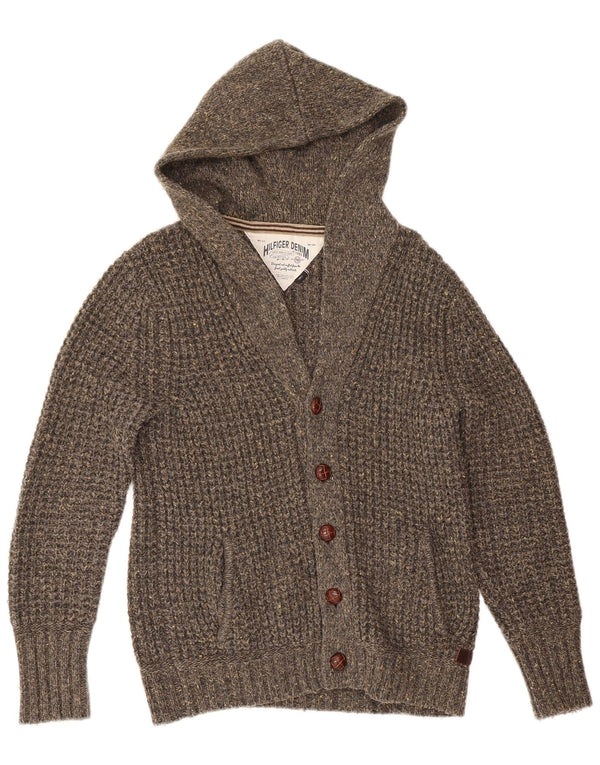 Suéter cardigã masculino com capuz Tommy Hilfiger pequeno acrílico manchado cinza