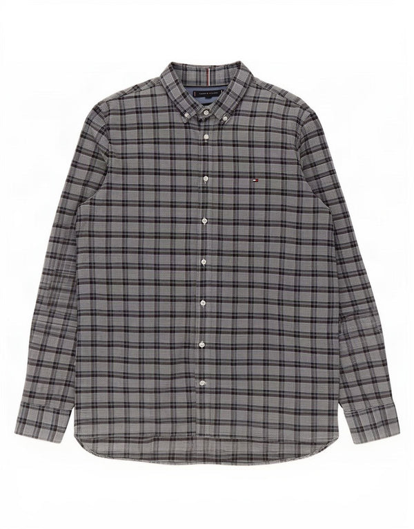 Tommy Hilfiger Camisa masculina de flanela slim fit 2XL algodão xadrez cinza