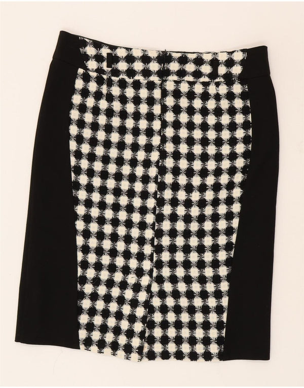 Saia reta feminina vintage Reino Unido 16 grande acrílico geométrico preto W34