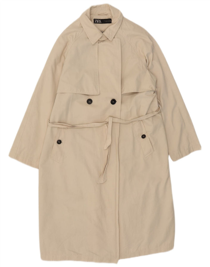 Zara Womens Trench Coat UK 14 Algodão Bege Médio