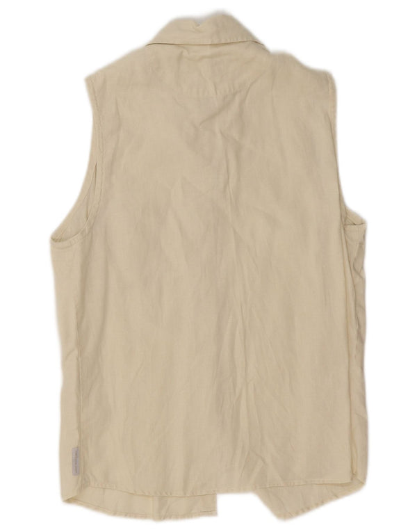 Camisa Calvin Klein Jeans Feminina Sem Mangas UK 12 Linho Bege Médio
