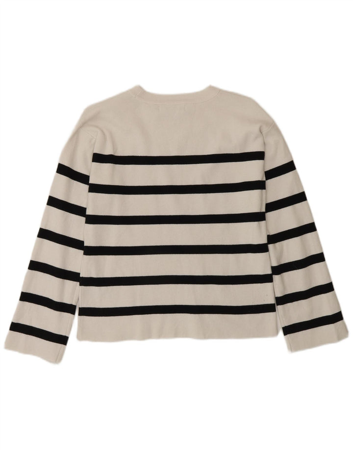 Blusa feminina regular Marks & Spencer UK 10 algodão listrado branco pequeno