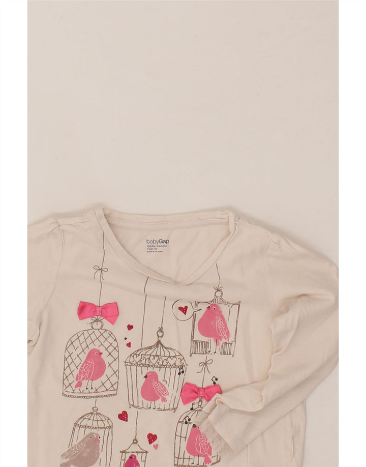 GAP Girls Graphic Top Long Sleeve 3-4 Years Beige Cotton Vintage Gap and Second-Hand Gap from Messina Hembry 