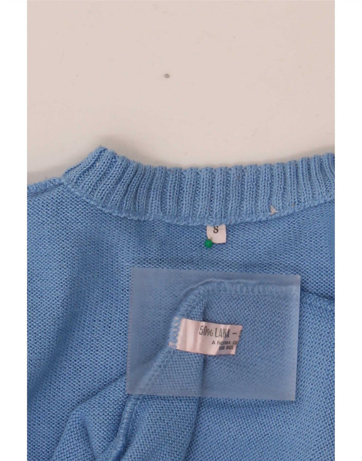 Suéter vintage masculino com gola redonda, lã geométrica pequena azul