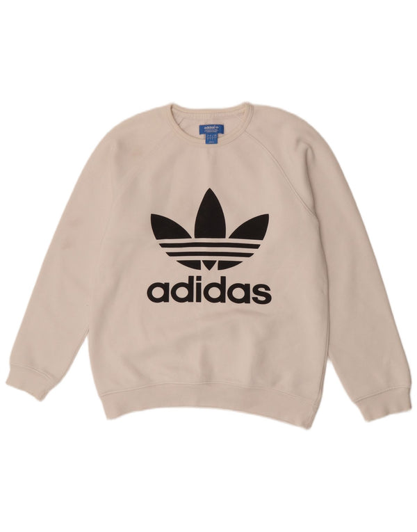 Adidas Mens Graphic Moletom Jumper Pequeno Algodão Branco Esportivo