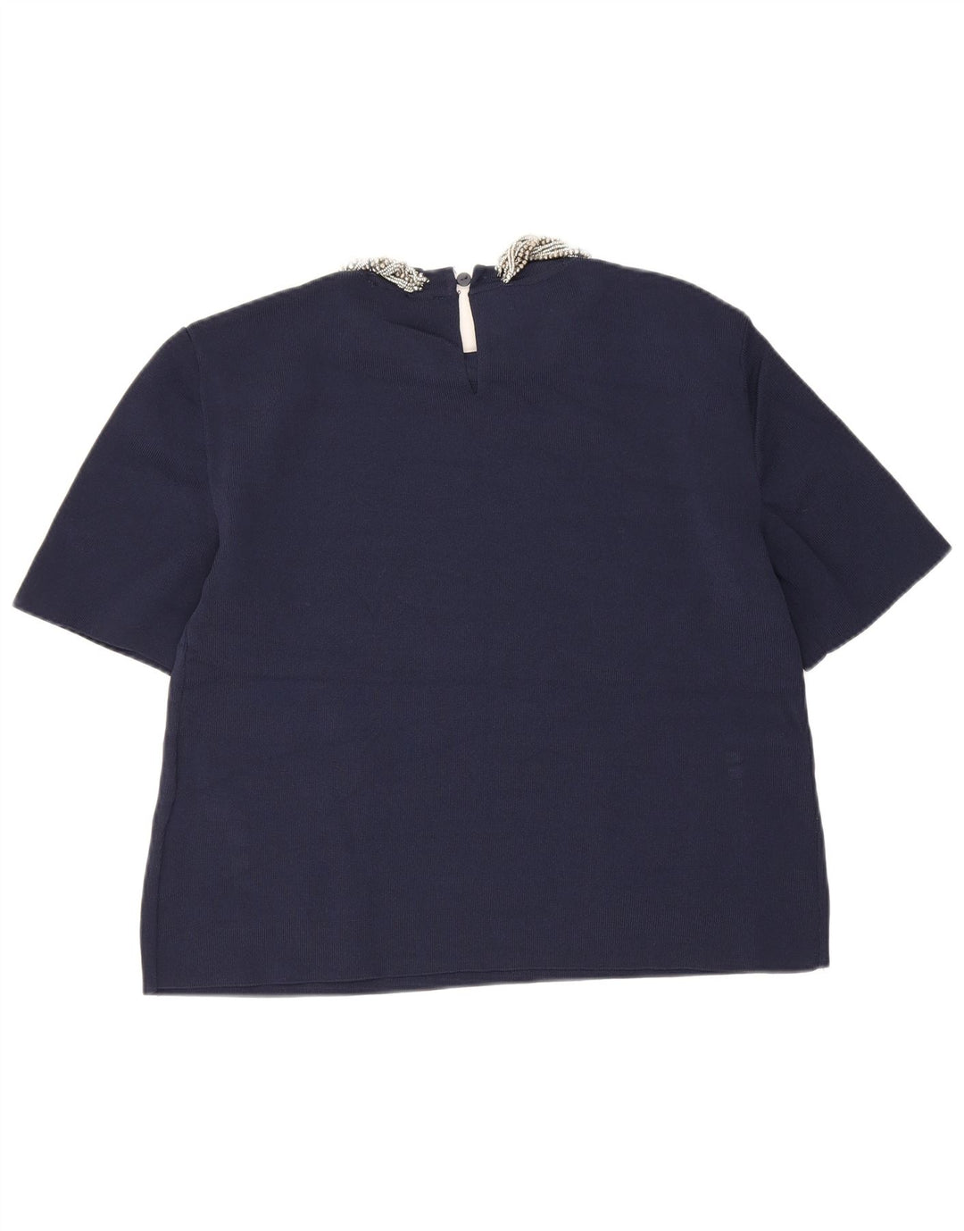 Blusa feminina Zara Top UK 12 Viscose Azul Marinho Médio