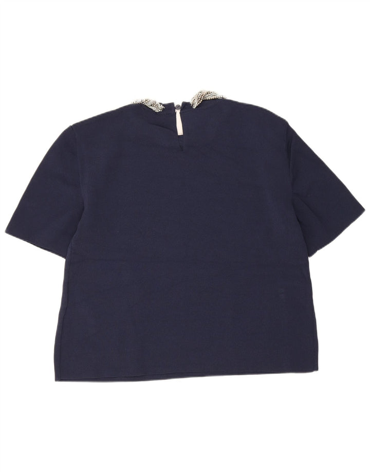 Blusa feminina Zara Top UK 12 Viscose Azul Marinho Médio