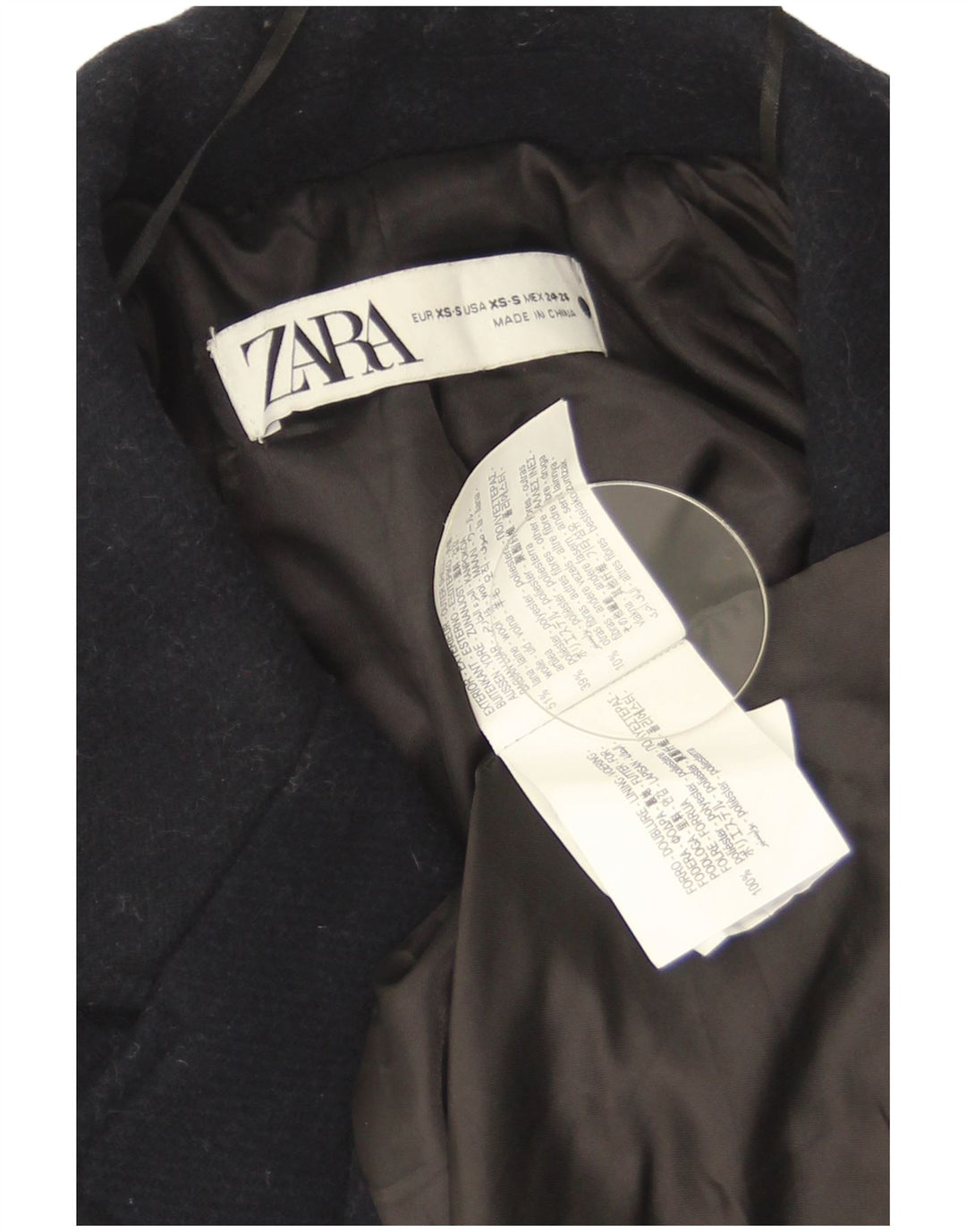 Sobretudo feminino Zara Oversized UK 6 XS azul marinho lã