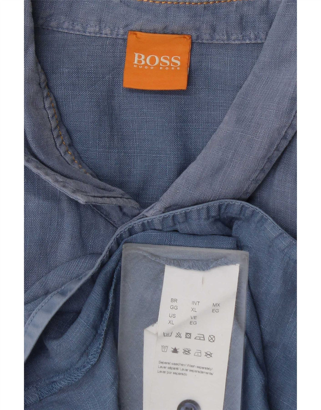 Camisa masculina de manga curta Hugo Boss XL azul algodão